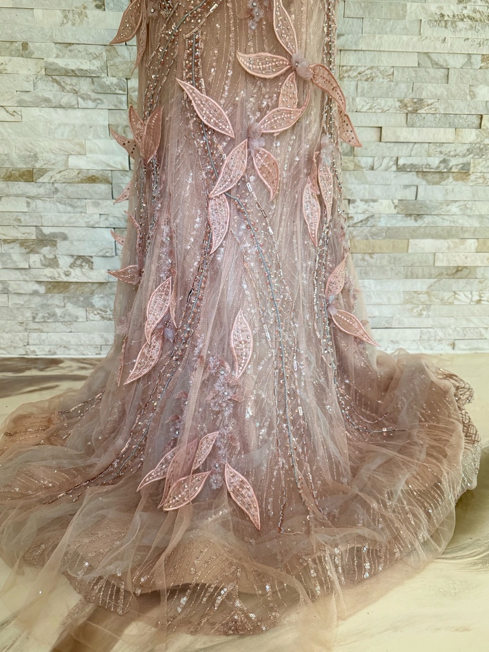 Terani Couture Blush Pink Beaded Floral Mermaid Evening Dress - Picture 10 of 15